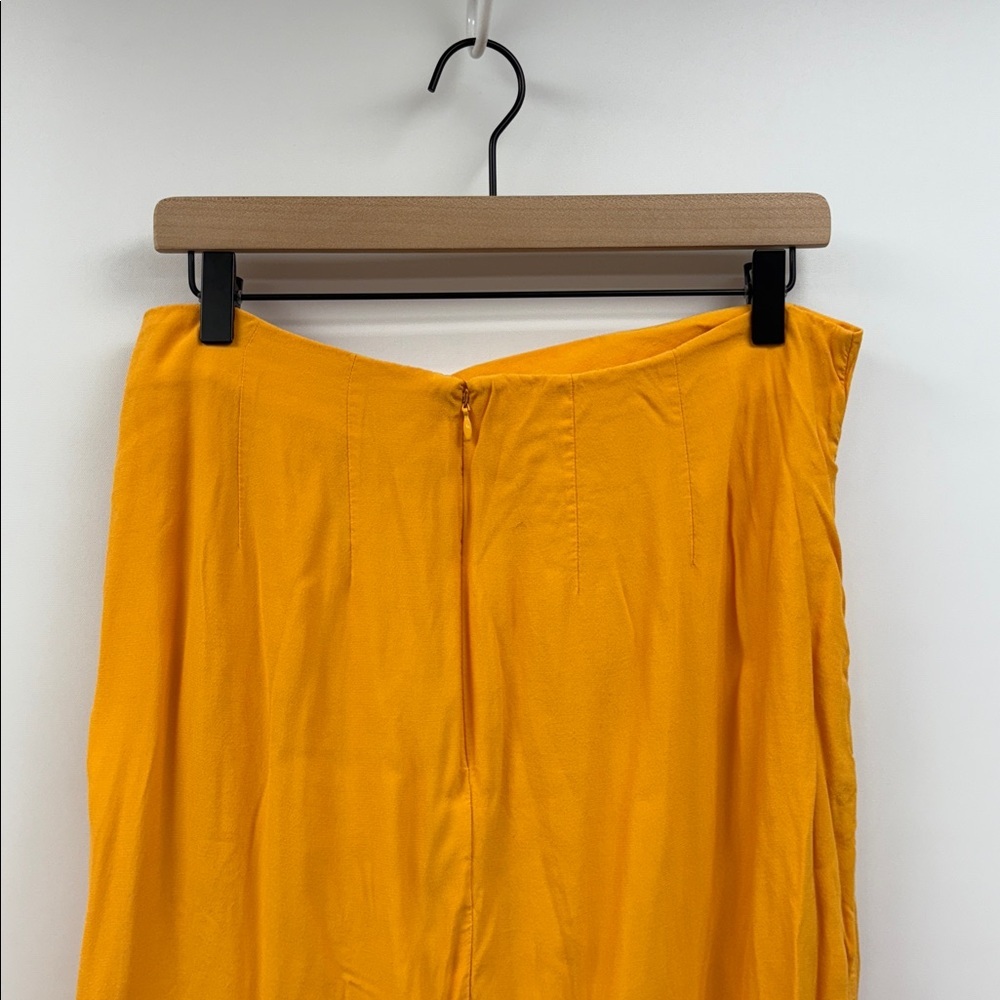 Ann Taylor LOFT Woven Twist Front Slit Midi Skirt Boho Golden Yellow 12 - Picture 6 of 8